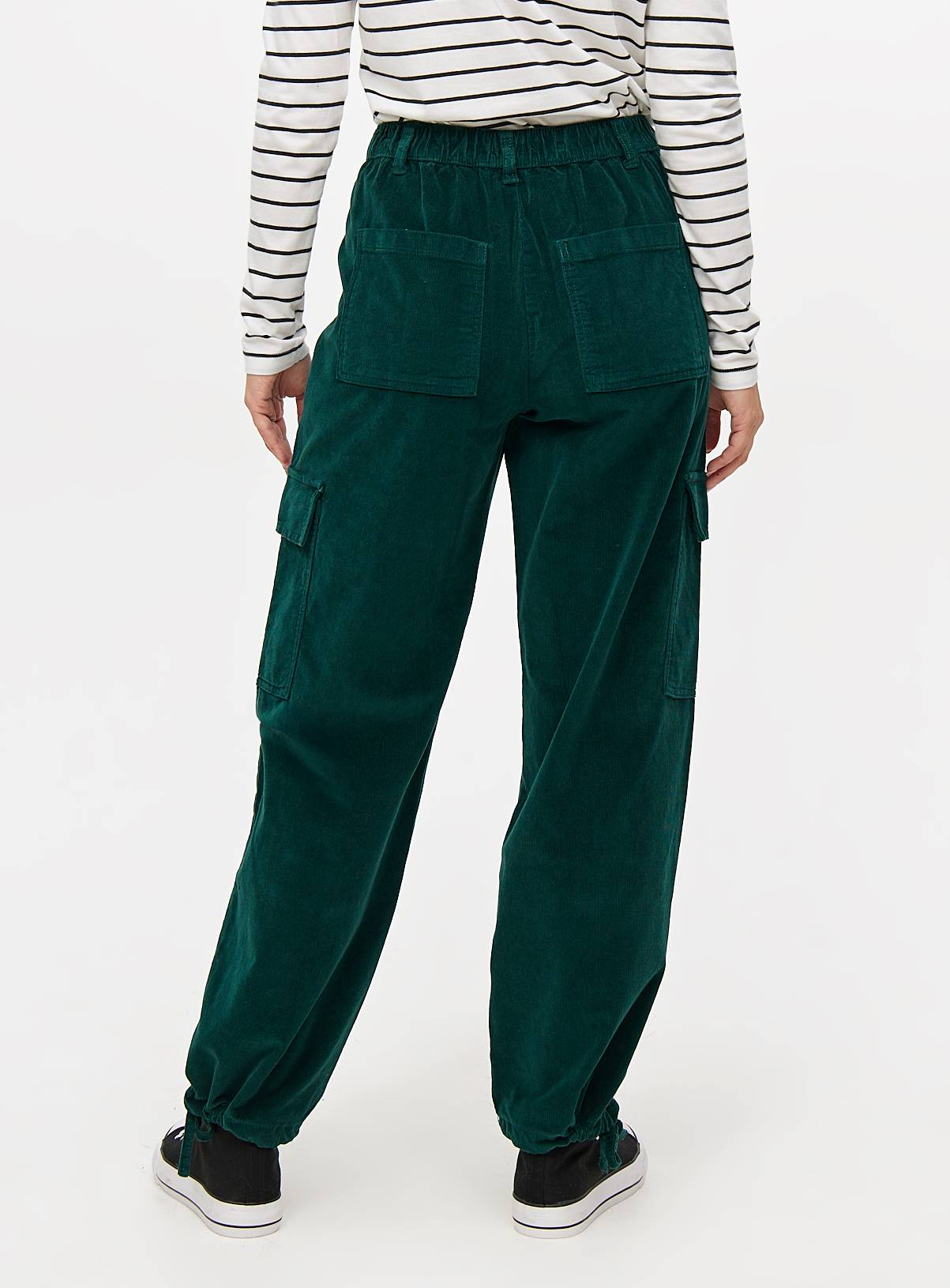 Dark Green Corduroy Cuffed Cargo Trousers  10 - Image 4